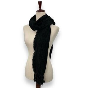 NEW Macy's Black Fluffy Scarf with Fringe Trim Neutral Tassels Unisex Winter